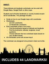 Load image into Gallery viewer, Latitude and Longitude: Landmark Worksheet - Google Maps - Roombop