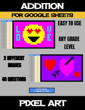 Load image into Gallery viewer, Valentines Day - Digital Pixel Art, Magic Reveal - ADDITION - Google Sheets