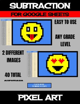 Emoji - Digital Pixel Art, Magic Reveal - SUBTRACTION - Google Sheets