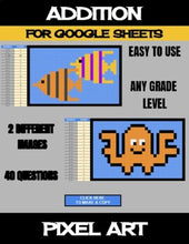 Load image into Gallery viewer, Ocean Animals - Digital Pixel Art, Magic Reveal - ADDITION - Google Sheets