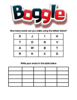 Digital Printable Boggle Template Editable On Google Slides Roombop