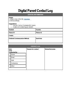 Digital Parent Contact Log Editable in Google Docs - Roombop