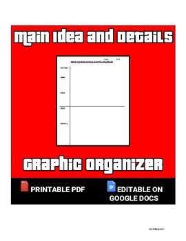 Main Idea and Details Graphic Organizer (Editable in Google Docs) - Roombop