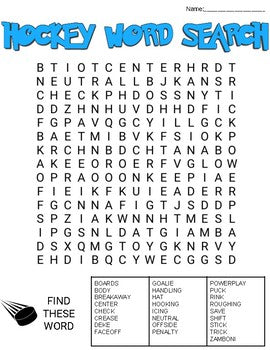Hockey Word Search: 3 Difficulties - Roombop
