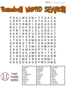 Baseball Word Search: 3 Difficulties - Roombop