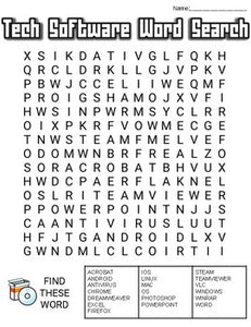 Tech Software Word Search: 3 Difficulties - Roombop