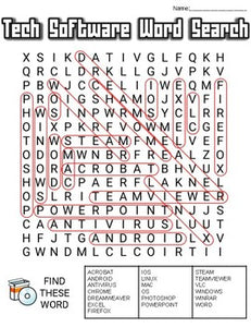 Tech Software Word Search: 3 Difficulties - Roombop