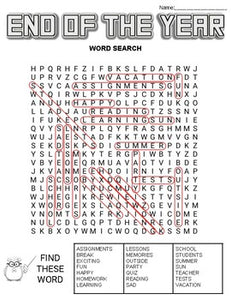 End of The Year Word Search: 3 Difficulties - Roombop