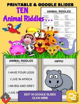 Animal Riddles: Who Am I Handout & Google Slide - Roombop