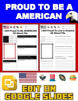 Proud To Be a American: All About Me Worksheet (Editable in Google Slides) - Roombop