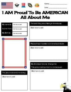 Proud To Be a American: All About Me Worksheet (Editable in Google Slides) - Roombop