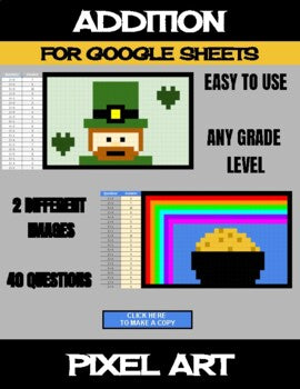 St. Patrick's Day - Digital Pixel Art, Magic Reveal - ADDITION - Google Sheets