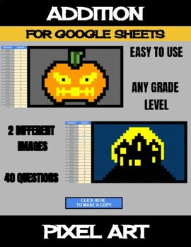 Halloween - Digital Pixel Art, Magic Reveal - ADDITION - Google Sheets