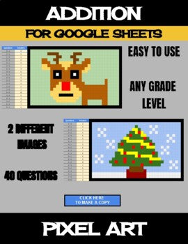 Christmas - Digital Pixel Art, Magic Reveal - ADDITION - Google Sheets