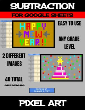 New Year - Digital Pixel Art, Magic Reveal - SUBTRACTION - Google Sheets