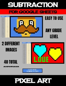 Father's Day - Digital Pixel Art, Magic Reveal - SUBTRACTION - Google Sheets