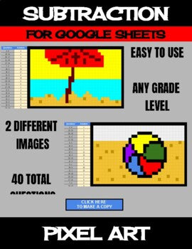 Beach - Digital Pixel Art, Magic Reveal - SUBTRACTION - Google Sheets