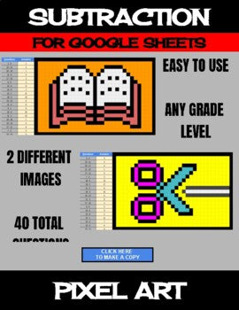 Back To School - Digital Pixel Art, Magic Reveal - SUBTRACTION - Google Sheets