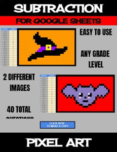 Halloween - Digital Pixel Art, Magic Reveal - SUBTRACTION - Google Sheets