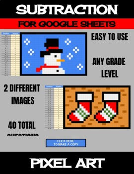 Christmas - Digital Pixel Art, Magic Reveal - SUBTRACTION - Google Sheets