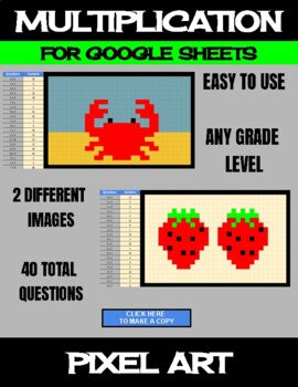 Summer - Digital Pixel Art, Magic Reveal - MULTIPLICATION - Google Sheets