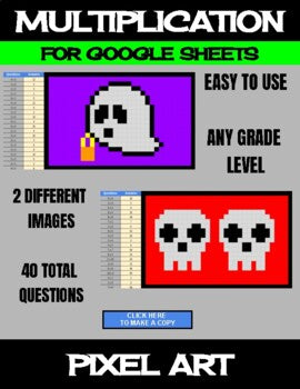 Halloween - Digital Pixel Art, Magic Reveal - MULTIPLICATION - Google Sheets