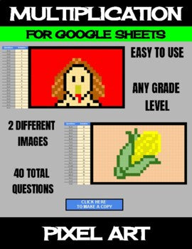 Thanksgiving - Digital Pixel Art, Magic Reveal - MULTIPLICATION - Google Sheets