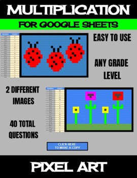 Mother's Day/Spring Digital Pixel Art Magic Reveal MULTIPLICATION Google Sheets