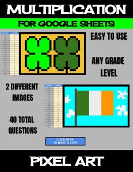 St. Patrick's Day Digital Pixel Art, Magic Reveal MULTIPLICATION - Google Sheets