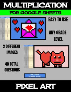 Valentines Day Digital Pixel Art, Magic Reveal - MULTIPLICATION - Google Sheets