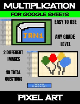 New Year - Digital Pixel Art, Magic Reveal - MULTIPLICATION - Google Sheets