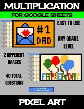 Father's Day - Digital Pixel Art, Magic Reveal - MULTIPLICATION - Google Sheets