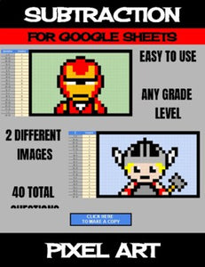 Super Heros - Digital Pixel Art, Magic Reveal - SUBTRACTION - Google Sheets