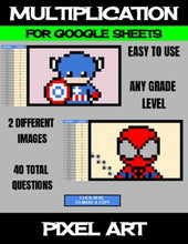 Load image into Gallery viewer, Super Heros - Digital Pixel Art, Magic Reveal - MULTIPLICATION - Google Sheets