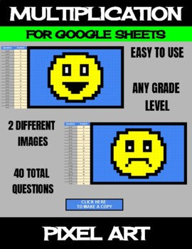 Emoji - Digital Pixel Art, Magic Reveal - MULTIPLICATION - Google Sheets
