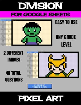 Super Heros - Digital Pixel Art, Magic Reveal - DIVISION - Google Sheets
