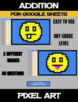 Emoji - Digital Pixel Art, Magic Reveal - ADDITION - Google Sheets