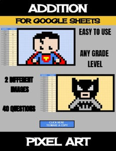 Super Heros - Digital Pixel Art, Magic Reveal - ADDITION - Google Sheets